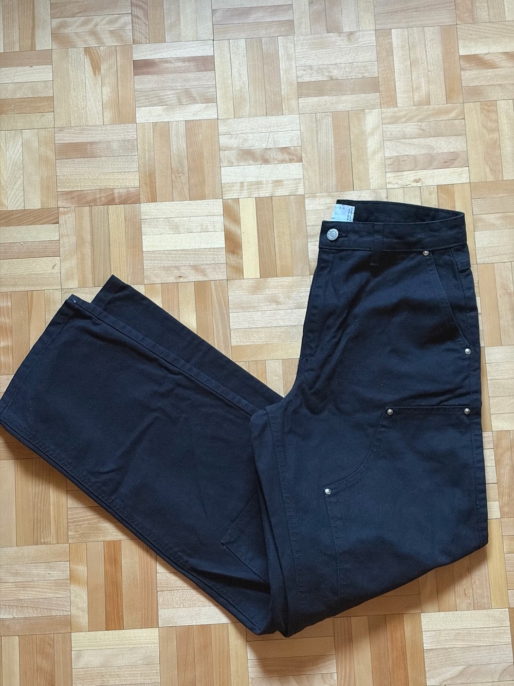 ASOS Black carpenter double knee Jeans with Branded Button